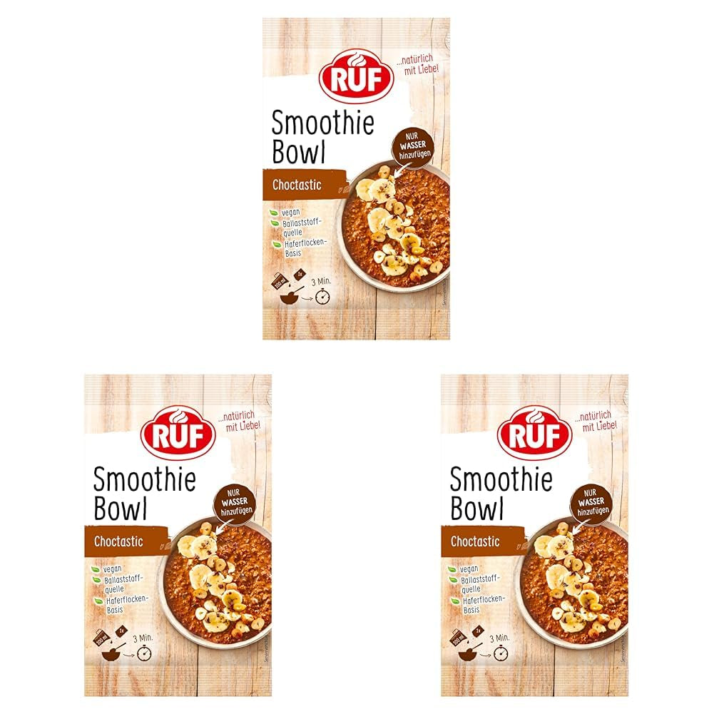 RUF Smoothie Bowl Havre Banannötter Choklad Frukost Snack Snabbt och enkelt Veganskt 1 påse x 50 g (förpackning med 3)