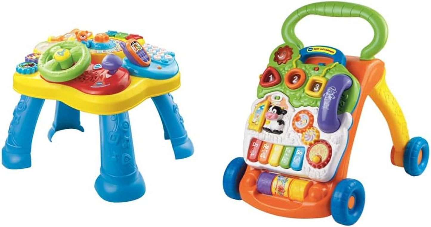 VTech Baby Adventure Play Table - Färgglatt babylekbord med 6 spelplaner och interaktiva element & Baby My First Song Book 6-sidig färgglad bok och rörliga element för lek Babyleksaker Naty Shop Körskolepaket Easymail förpackning