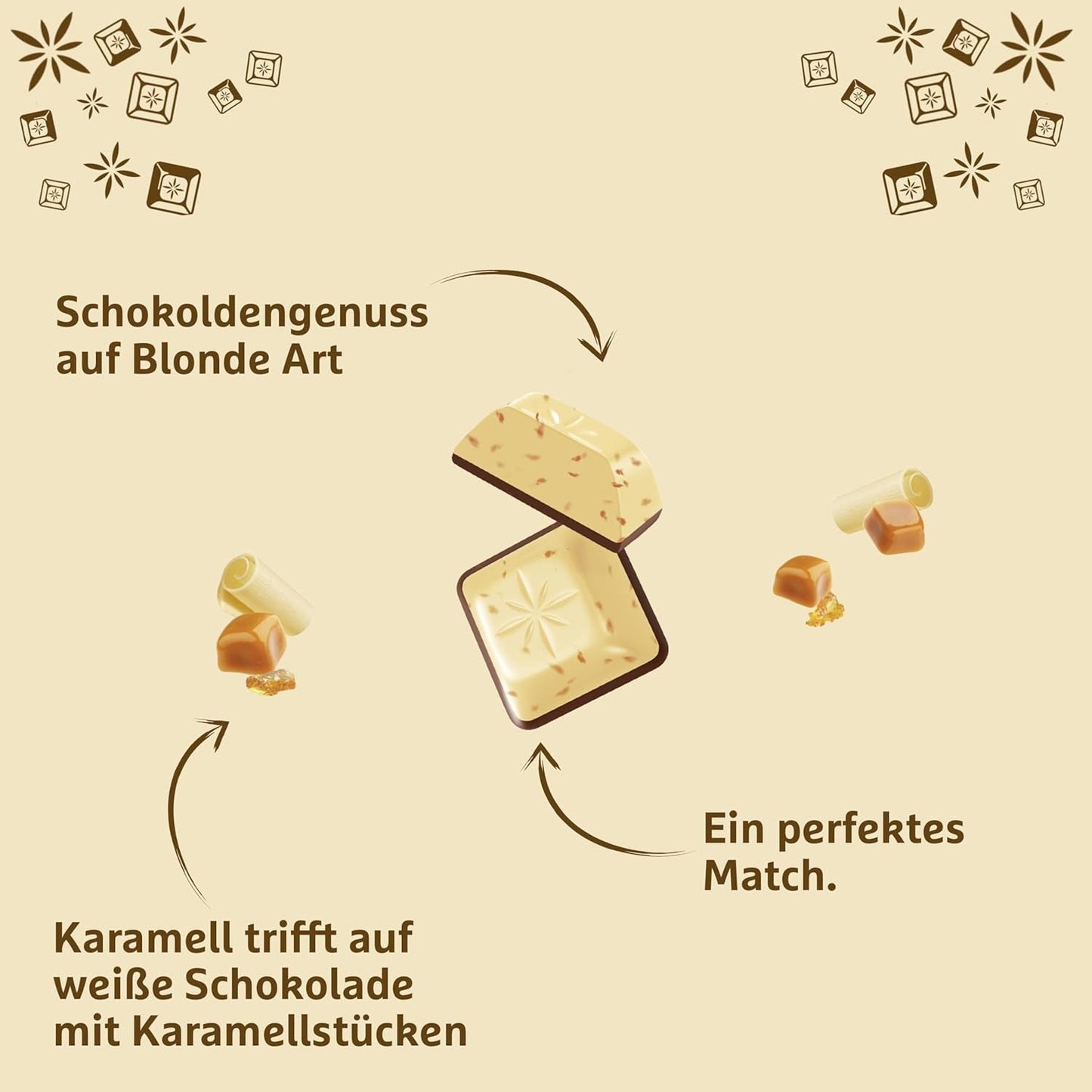 Schogetten Blond Caramel | Karamell med vit choklad och kola bitar | Chokladkaka 100g | Bekvämt portionerad