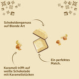 Schogetten Blond Caramel | Karamell med vit choklad och kola bitar | Chokladkaka 100g | Bekvämt portionerad