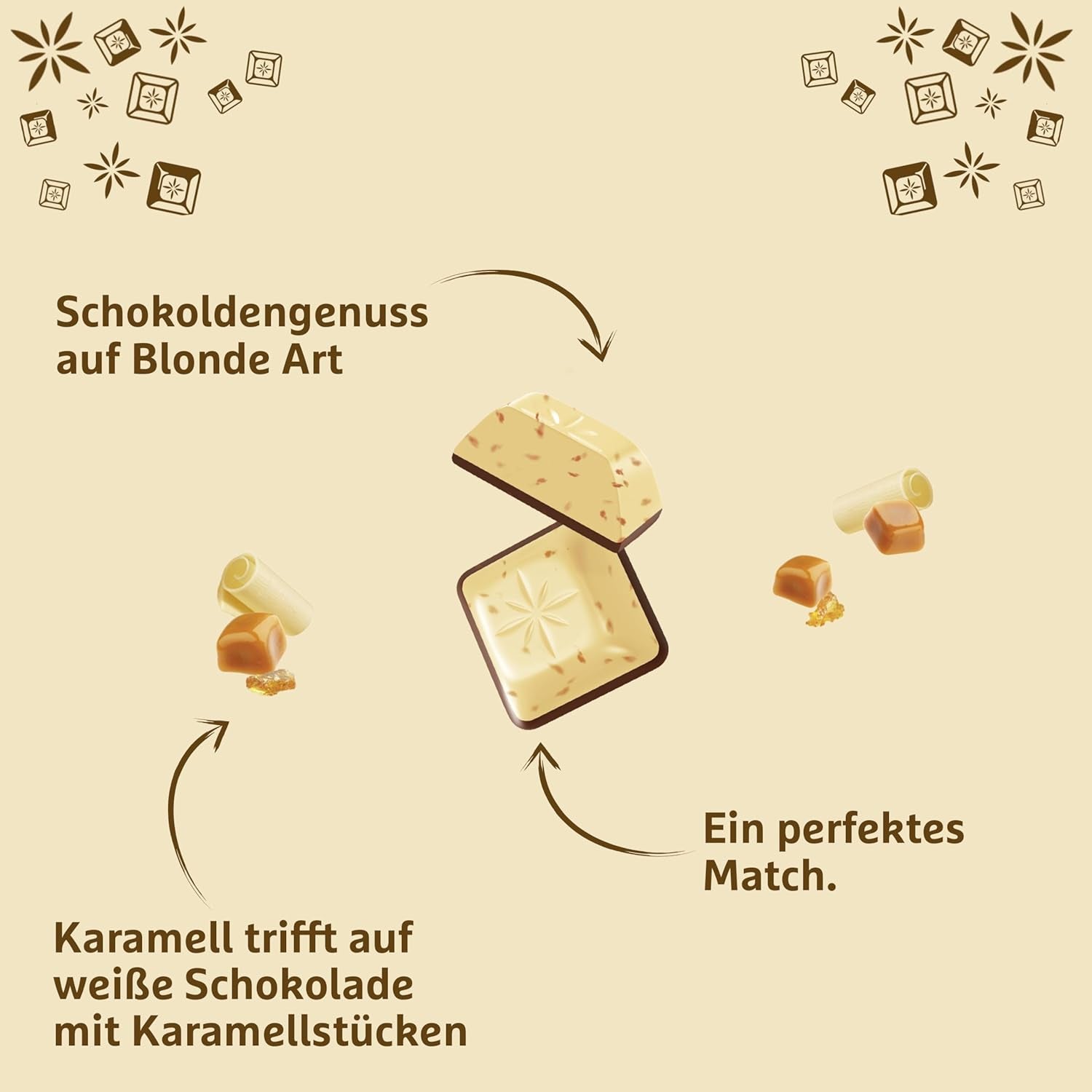 Schogetten Blond Caramel | Karamell med vit choklad och kola bitar | Chokladkaka 100g | Bekvämt portionerad
