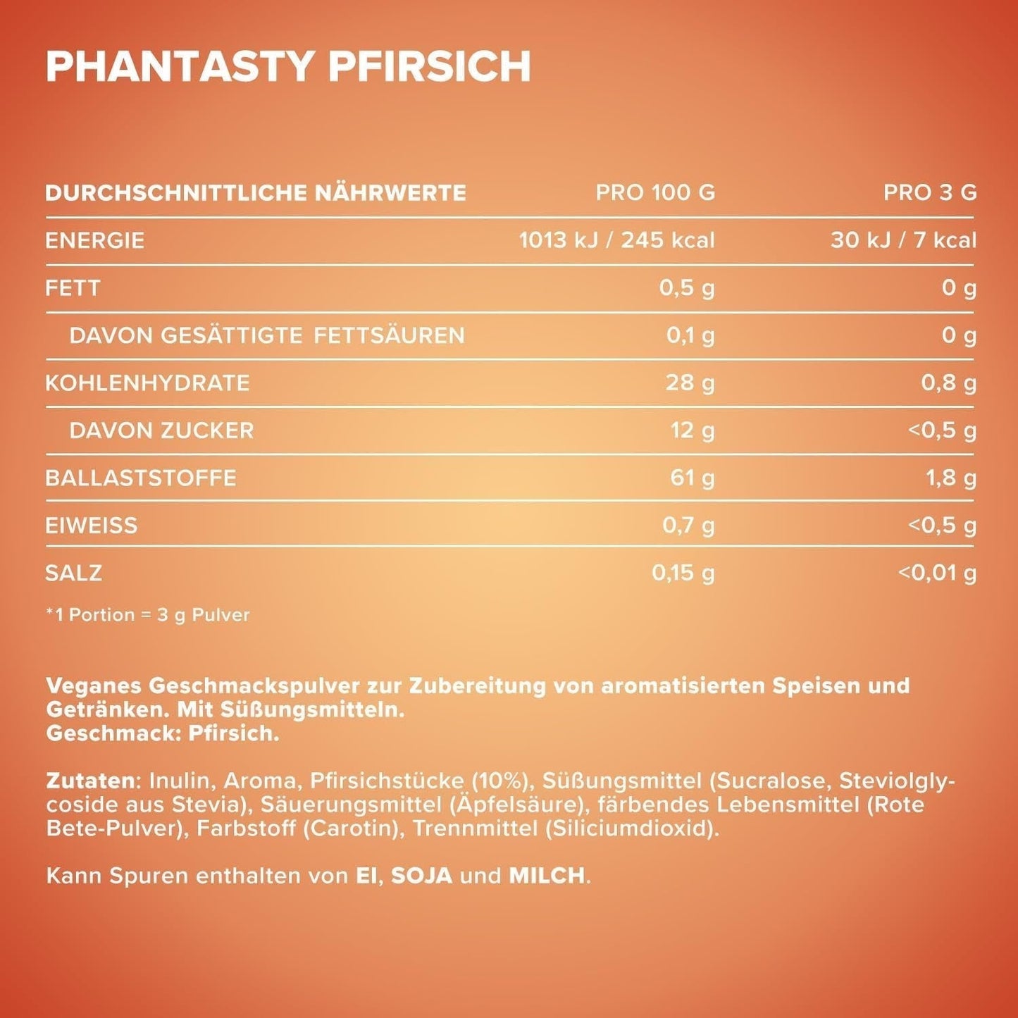 Ironmaxx Phantasty - Creamy Peach 250G Dos | Vegan Geschmackspulver Mit Echten Frucht- Oder Nussstückchen | Perfekter Zuckerersatz Sweeteners Naty Shop
