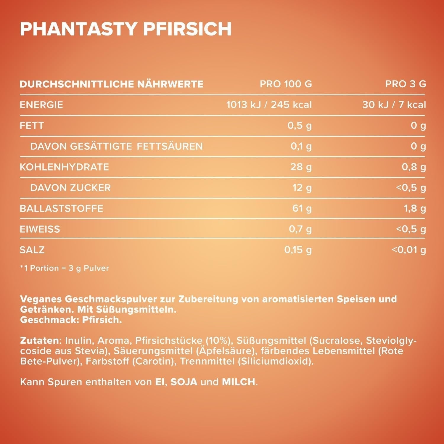 Ironmaxx Phantasty - Creamy Peach 250G Dos | Vegan Geschmackspulver Mit Echten Frucht- Oder Nussstückchen | Perfekter Zuckerersatz Sweeteners Naty Shop