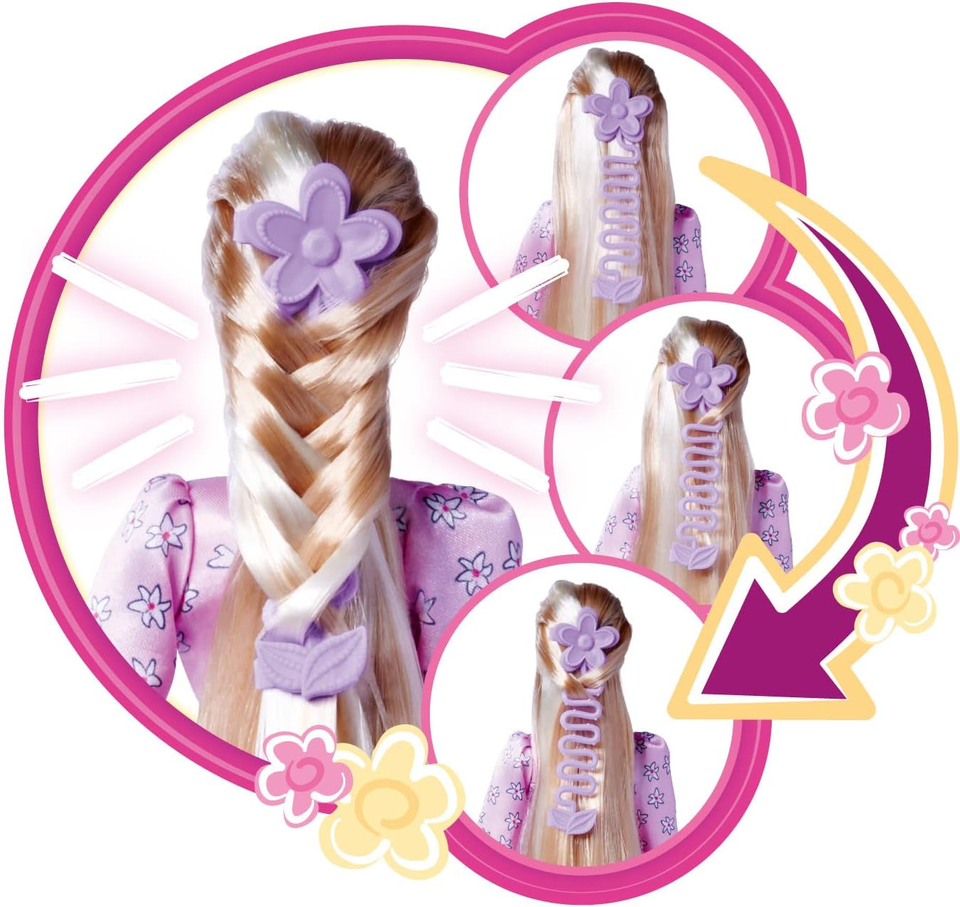 Simba 105733640 - Steffi Love Flower Hair, docka med extra långt hår, innehåller 6 klämmor, flättillbehör och kam, 29 cm, 3+ år