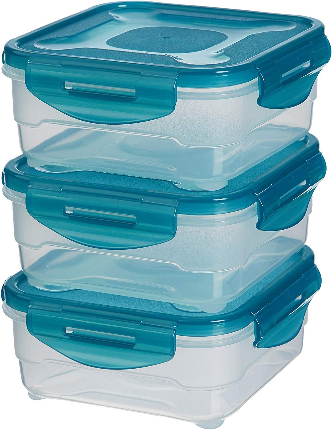 Amazon Basics frysbehållare i ett set, med lock, läckagesäkra, stapelbara, kyl/frys, BPA-fri, plast-, mikrovågs- och diskmaskinssäker, 3 x 1,2 l, genomskinliga Naty Shop Matförvaringslådor enkla 0,8 liter