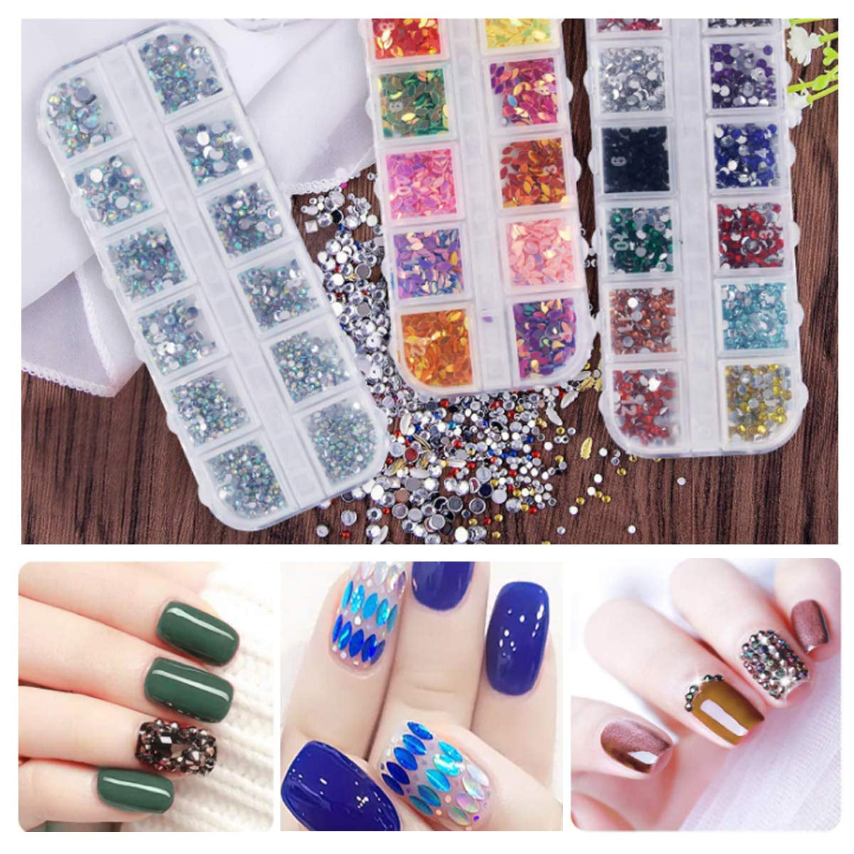 8 Boxen Nail Art Strass Kit - Nail Art Gemischt Strass Set, Nagel Kunst Strasssteine ​​Gems Perlen Edelsteine ​​Bunt Pferdeaugen Strass Für Nageldesign Zubehör Mit 1 Pinzetten Und 1 Strass Picker Für DIY