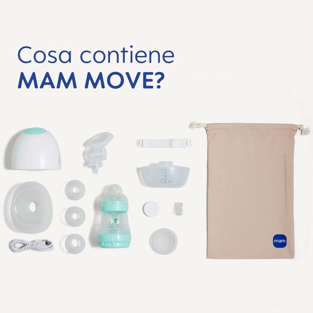 MAM Move Bärbar bröstpump med 3 driftlägen och 5 intensitetsnivåer, Skinsoft silikonhölje, justerbar till 4 storlekar Tillbehör Mat och amning Bebe Naty Shop