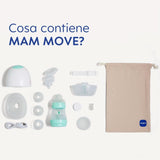 MAM Move Bärbar bröstpump med 3 driftlägen och 5 intensitetsnivåer, Skinsoft silikonhölje, justerbar till 4 storlekar Tillbehör Mat och amning Bebe Naty Shop