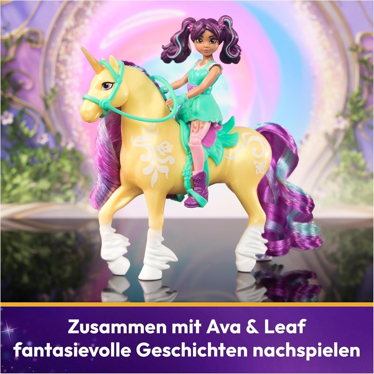 Unicorn Academy AVA och Unicorn Leaf Set - Originalfigurer ca 12 cm höga från den populära Netflix-serien Med två tillbehör och hårborstar För fantasifullt rollspel, för barn från 4 år och uppåt Actionfigurer Naty Shop