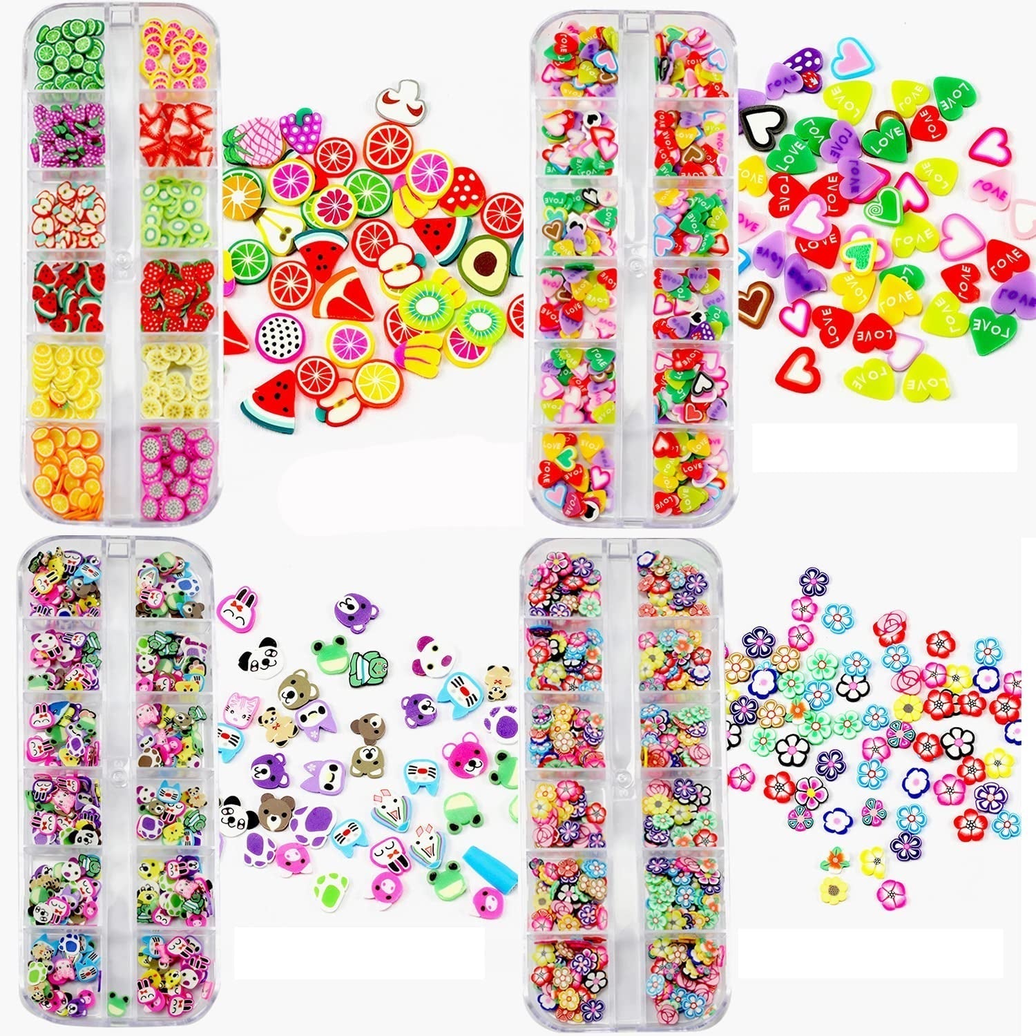 4 Set Nagel Obst Scheiben, Basicon Niedliche Obst Polymer Scheiben Obst Scheibe Nagel Nagel 3D Obstscheibe Nail Art Slice Für DIY Liefert Maniküre Dekoration Schleim Zubehör Nageldekorationen, 4 Stile