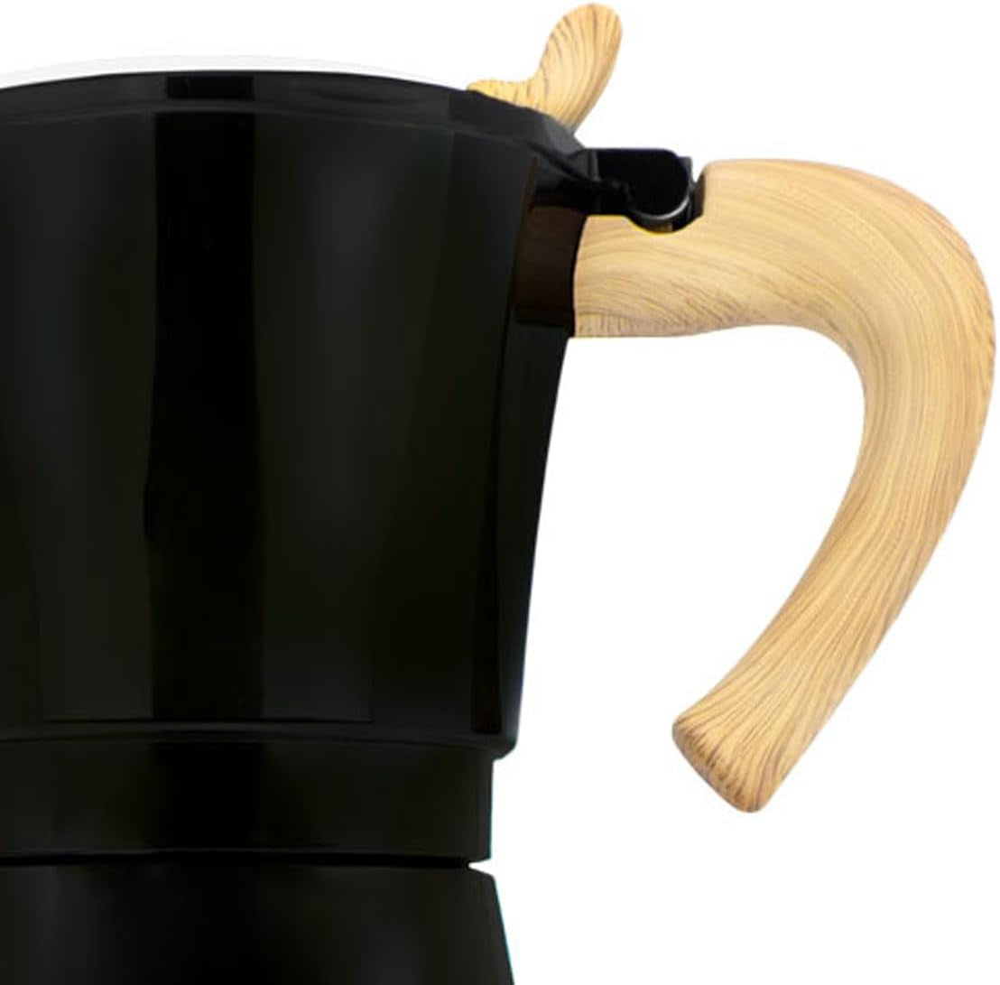 Jocca italiensk elektrisk kaffebryggare aluminium 6 koppar bärbar manuell kaffebryggare med trähandtag svart mocka stil