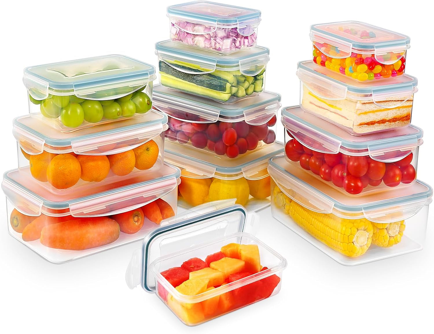 YASHE Matförvaringsburk med lock, 12-delad plastförvaringsburksats, BPA-fri, 100 % läckagesäker, stapelbar, klara matförvaringslådor Naty Shop
