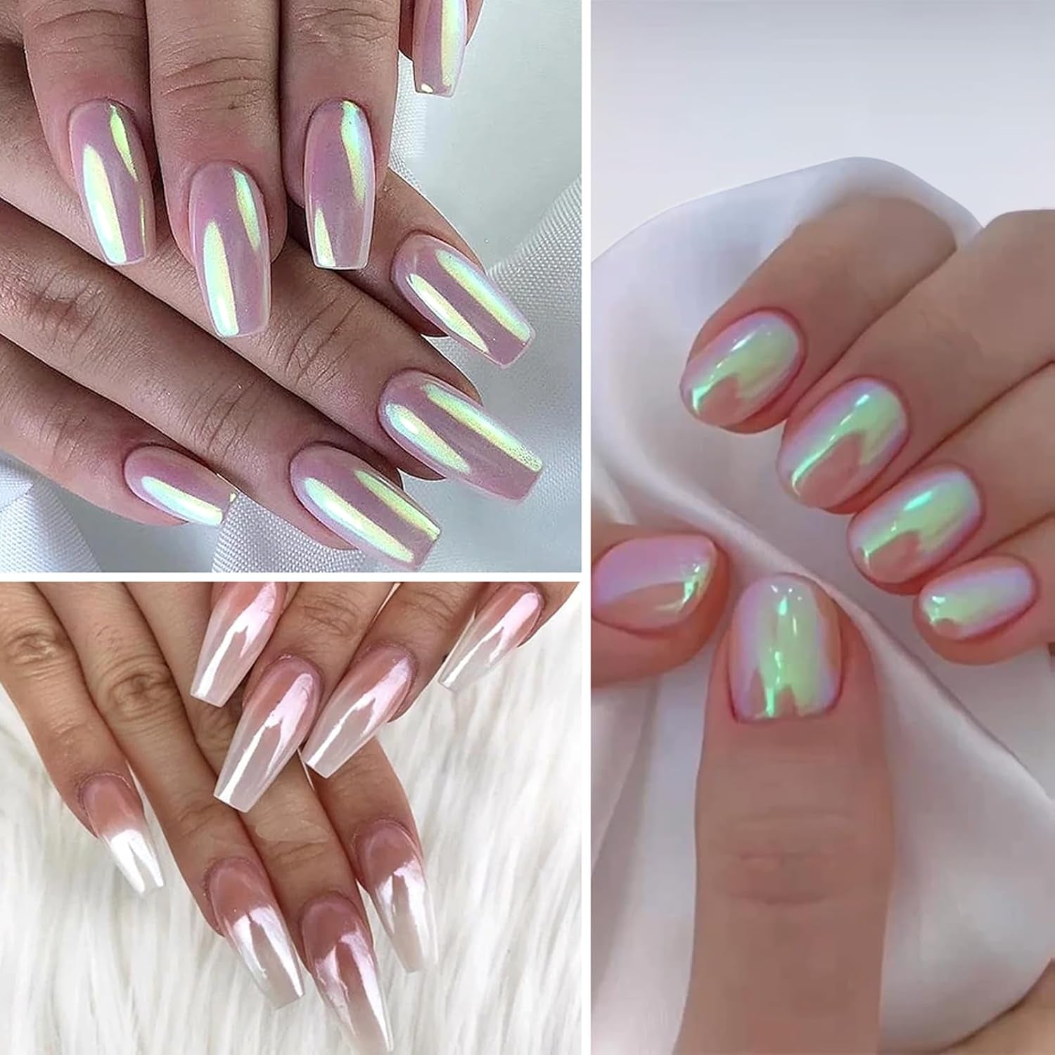 Chrome Nail Powder Aurora Ice Shimmer Chrome Pigment Powder 4ST Chrome Powder Nägel Nail Art Nageldesign