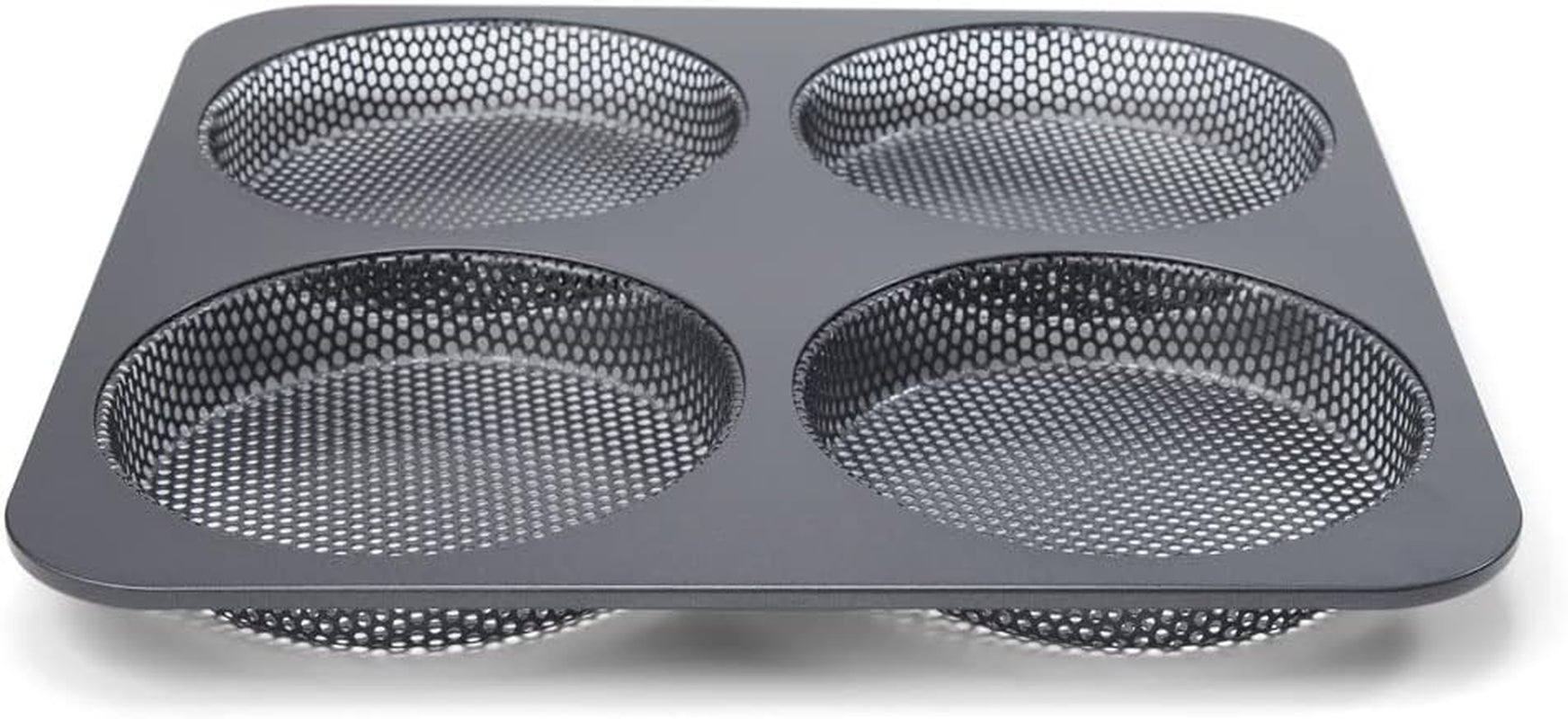 Hamburgerbrötchen, Perforiert, Antihaftbeschichte, 4 Runde Mulden Mit Je 12 Cm, Pfannengröße 28 X 28 Cm, 2,5 Cm Tief, Mittelgroß, Schwarz Formar och plåtar för bakning Naty Shop