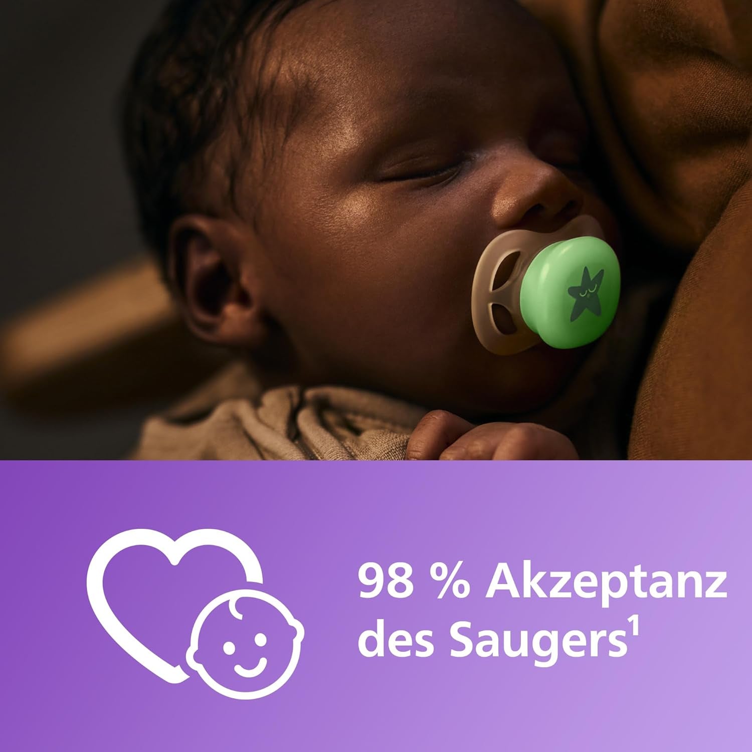 Philips AVENT Ultra Start nattnapp, ortodontisk napp för nyfödda, Glow in the Dark, BPA-fri, med steriliseringsbehållare, Twin Pack, Moon, Star, SCF075/07