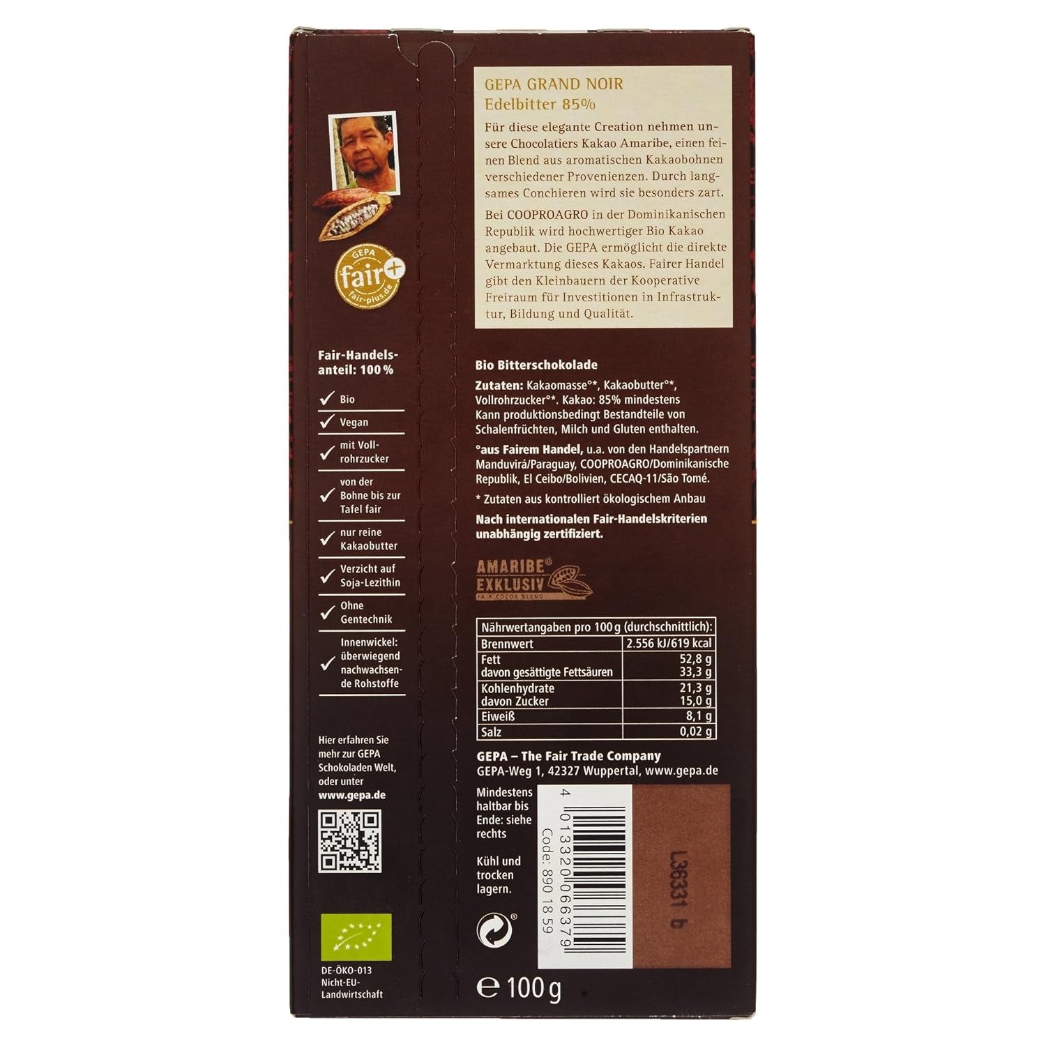 Bitter Grand Noir ekologisk, 85%, 100g