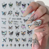 3D Metallic Schwarz Schmetterling Nagelsticker - Laser Pink Aurora Nagelaufkleber - Punk Butterfly Nail Art Stickers - Silver Nagelsticker - Nageldesign Zubehör