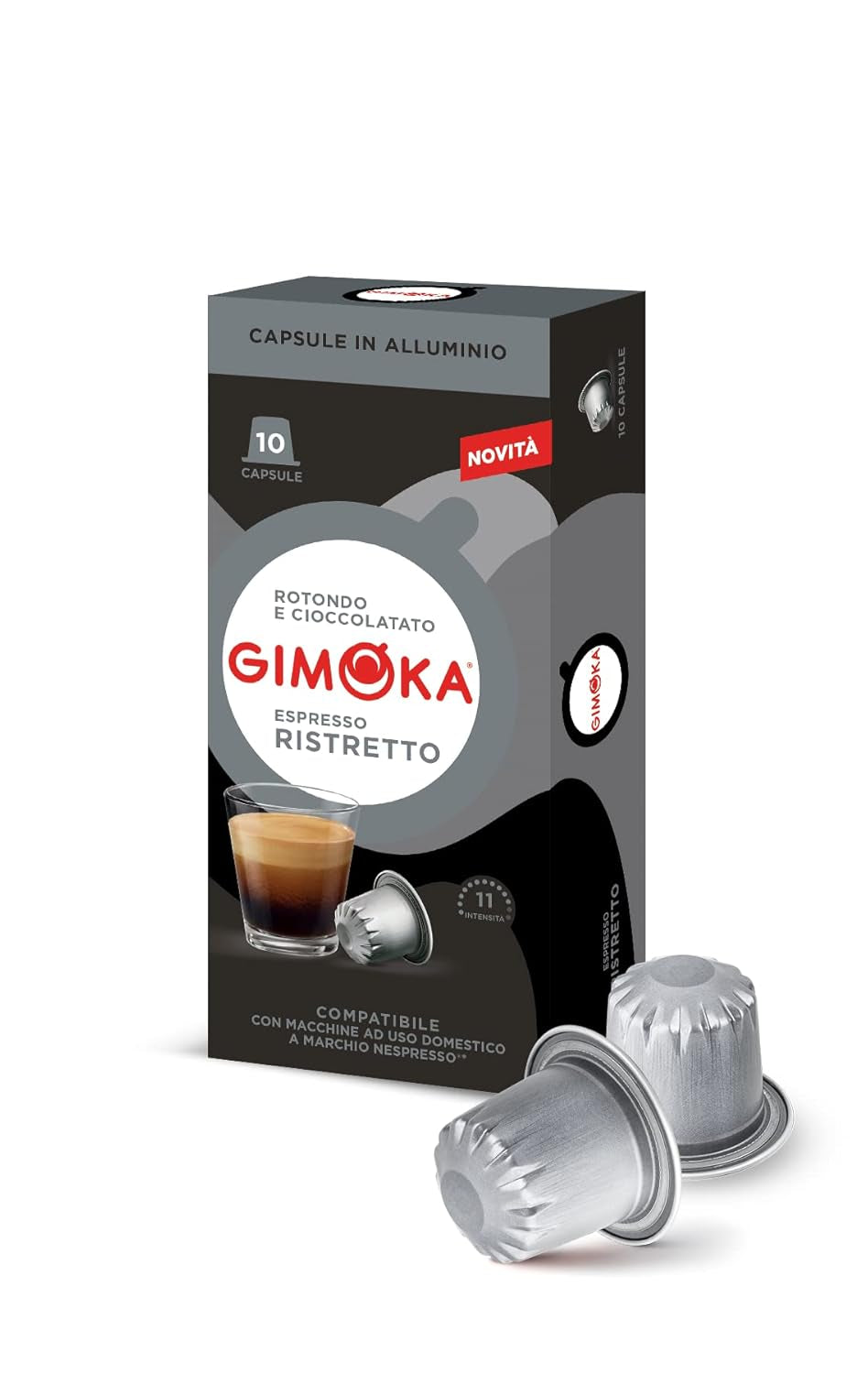 Gimoka Kaffeekapseln Espresso Ristretto, Intensität 11/13-100 Kapsel aus Aluminium - Kompatibel med Nespresso* Haushalts-Espressomaschinen - 100 Stück (10 x 10 Getränke) - Hergestellt i Italien