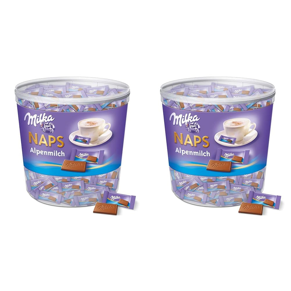 Naps alpmjölk 1 x 1 kg, Smält-i-munnen minichokladrutor av fin alpin mjölkchoklad, ask (förpackning med 2)