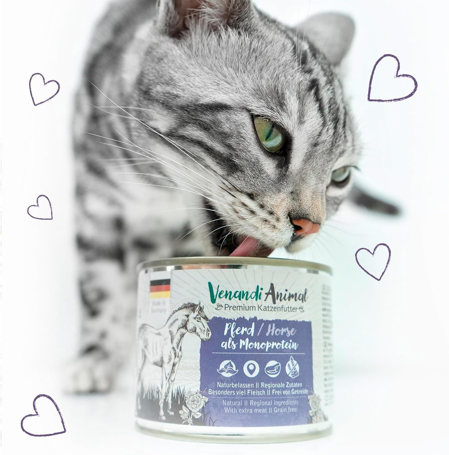 Venandi Animal - Premium Wet Cat Food - Horse as Monoprotein, förpackning om 12 (12 x 125 g), Spannmålsfri, Monoprotein