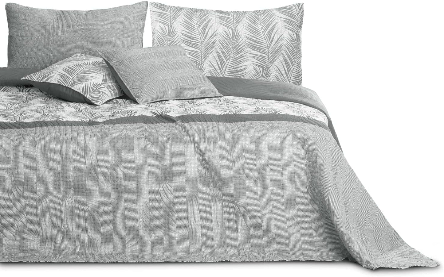 Ameliahome Överkast Överkast 170X210 Cm Dubbelsidigt Lättskött Överkast Växtmönster Grön Vit Tropical Bonaire Sängar och filtar Besuche den AmeliaHome-Store Tropical Bonaire Grå Vit 260 X 280
