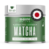 Monte Nativo Ceremonial Matcha Powder (40g) - perfekt för matcha te, lattes och smoothies - grönt te från Japan - ceremoniell kvalitet, i metalllåda - 100% ren, glutenfri, finmalen
