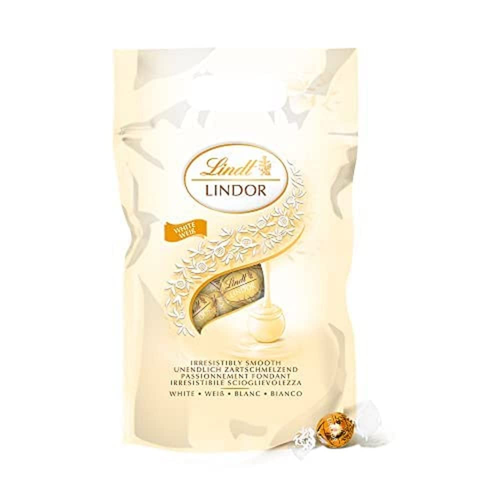 LINDOR vita chokladbollar, 1 kg och LINDOR | 1 kg återförslutningsbar påse | ca. 80 mjölkchokladbollar med myntafyllning | Bulkpaket, pralinpresent, chokladpresent
