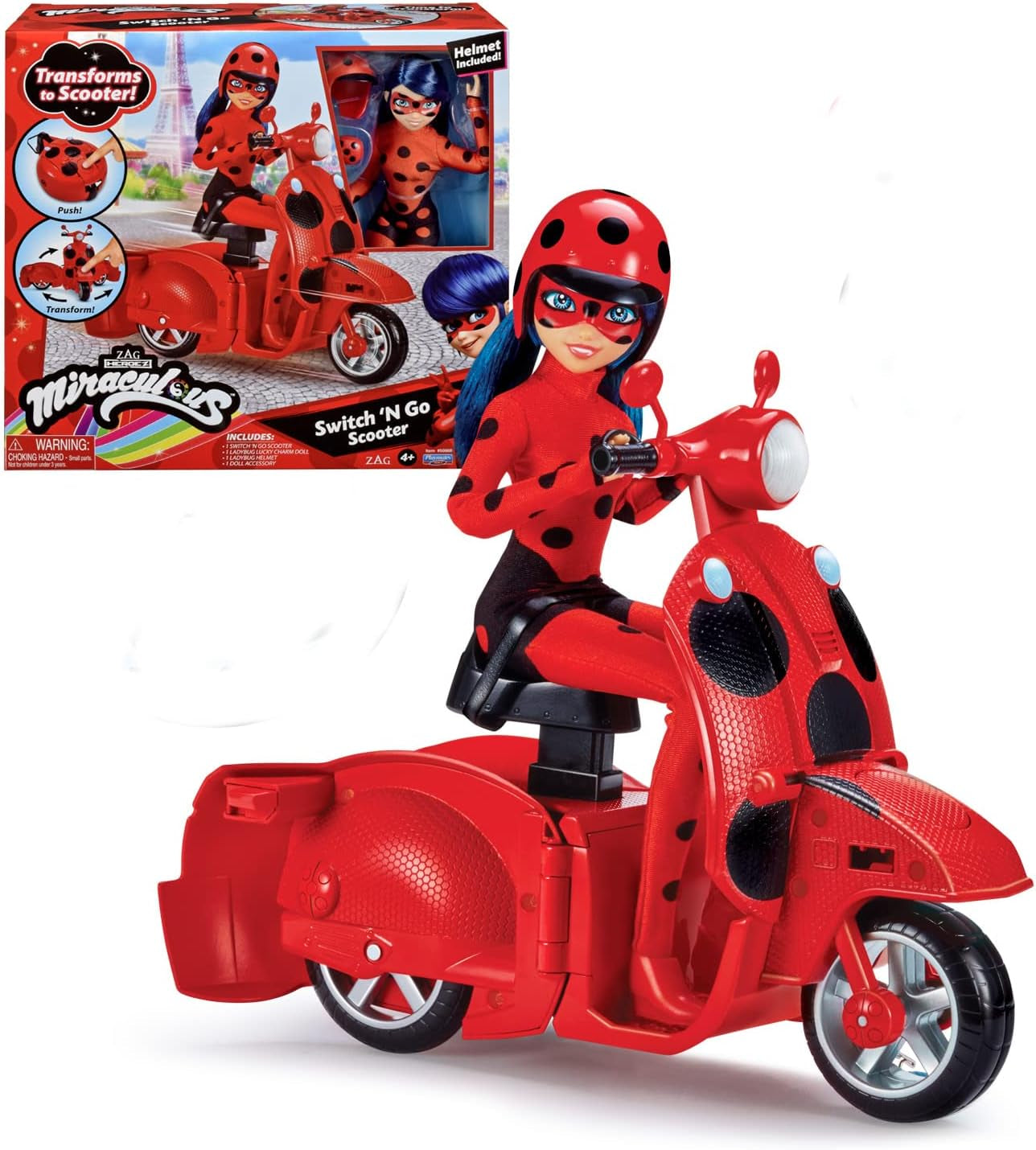 Bandai - Miraculous Ladybug - Miraculous Switch'n Go Scooter + 26 cm Ladybug Lucky Charm artikulerad docka - P50668