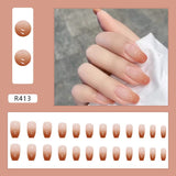 24st franska tryck på korta naglar Kista konstgjorda naglar Korallrosa Ombre självhäftande naglar Ballerina Nagelset Akryl Nageltips Dam Vår Sommar Nageltillbehör