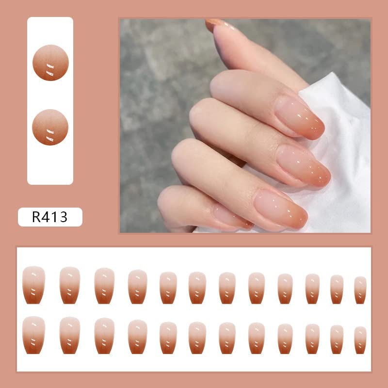 24st franska tryck på korta naglar Kista konstgjorda naglar Korallrosa Ombre självhäftande naglar Ballerina Nagelset Akryl Nageltips Dam Vår Sommar Nageltillbehör