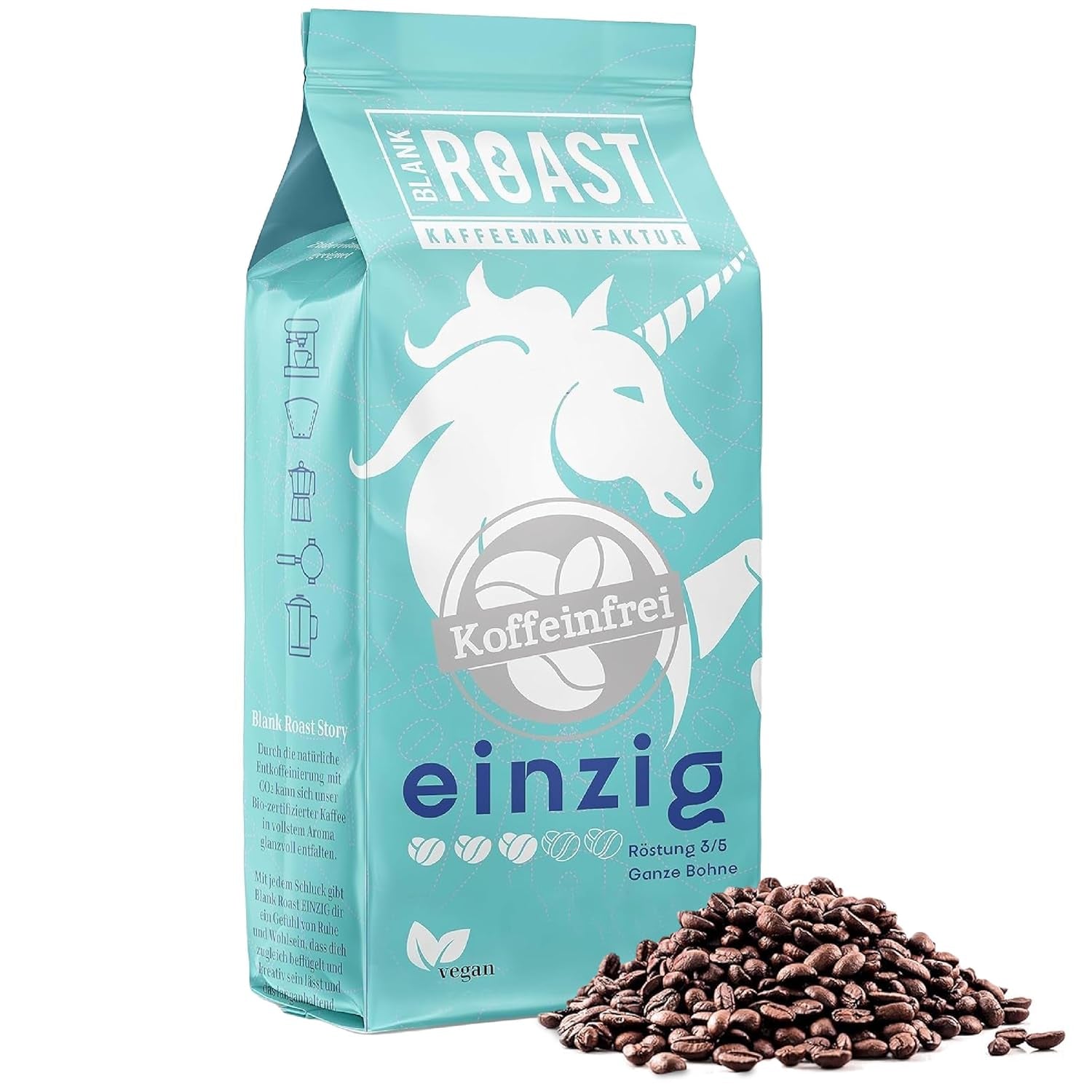 Blank Roast - EINZIG - 1 kg - Kaffeebohnen kafeinfrei - 100% Arabica aus Peru - schonend & umweltfreundlich entkoffeiniert - säurearm mit voller Crema - ideal för jede Zubereitungsart