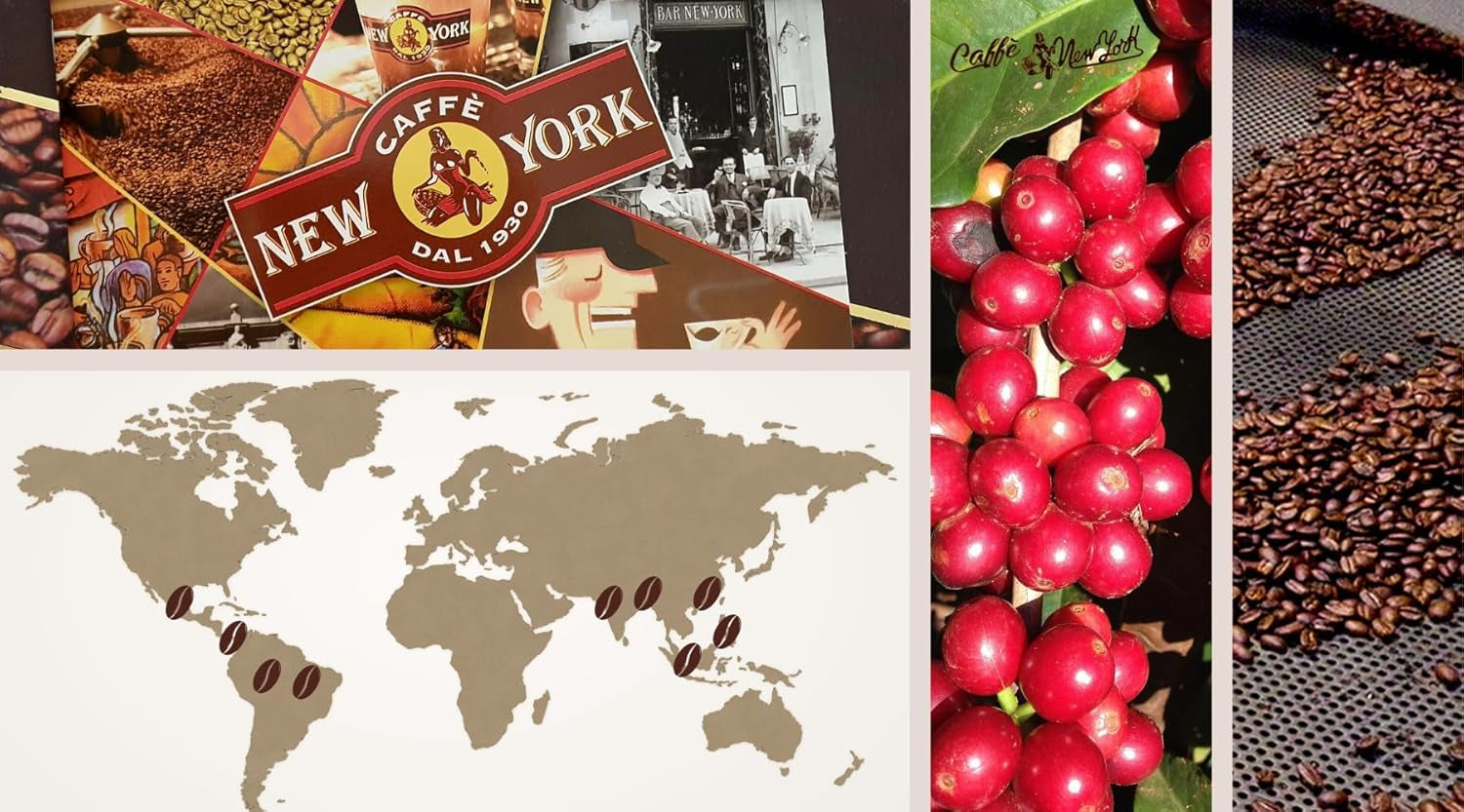 New York Coffee - EXTRA P - Kaffebönor, stark och avgörande smak, Arabica- och Robustabönor, för malning, italiensk espresso, barblandning - premiumkvalitet sedan 1930 - 1 kg, bönor