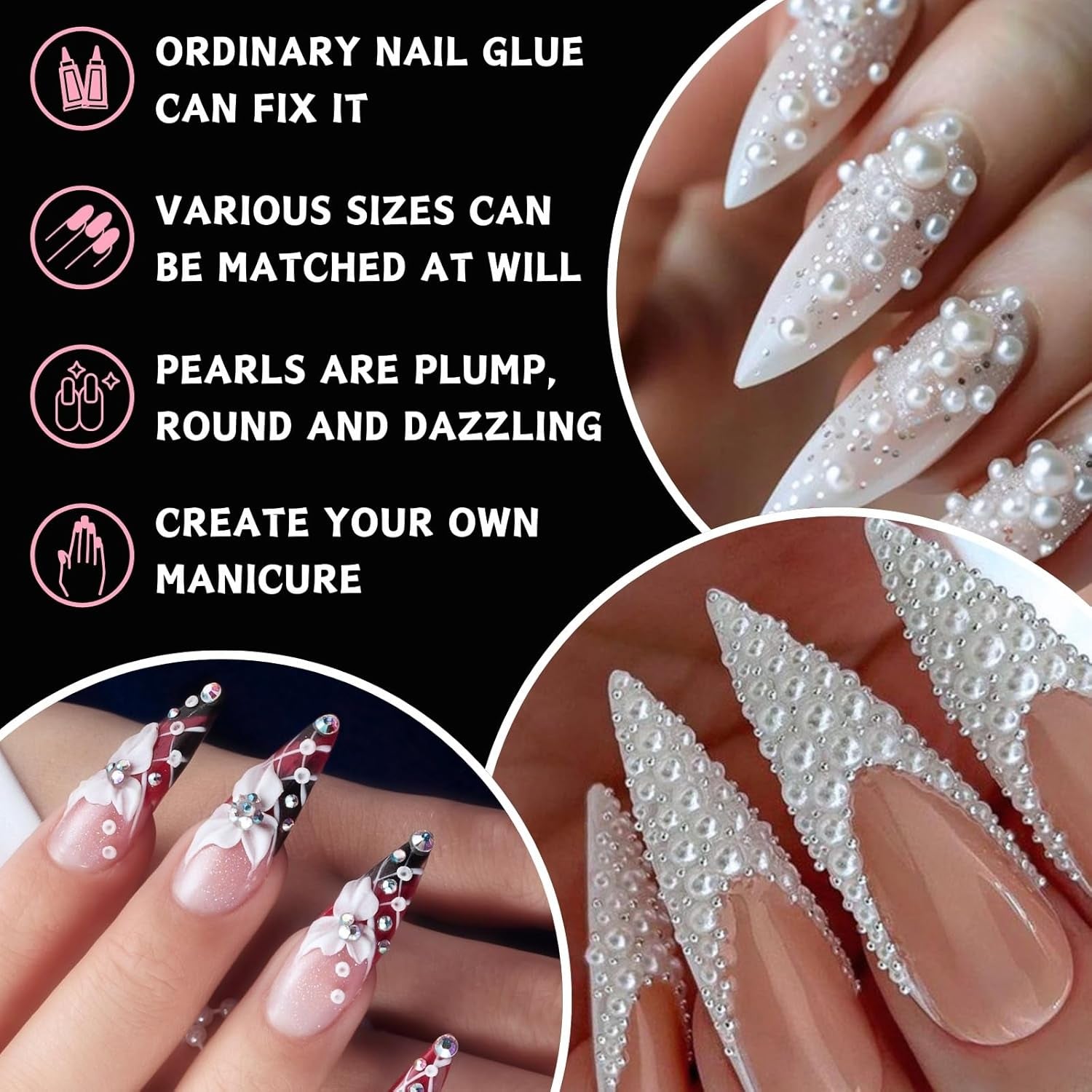 12 Größen Nail Art Perlen, Flache Perlen, Nail Art Accessoires, Halbkreis Nagelperlen, Weiße Nail Charms Und Glitzersteine ​​Nägel Für Nail Art Design, DIY Basteln, Alltag, Hochzeit (2 lådor)