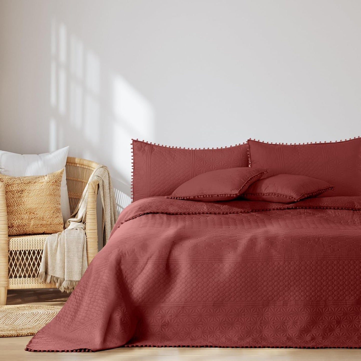Ameliahome Överkast med pompoms 220X240 Cm Dubbelsidigt överkast Ultrasonic Quilting Polyester Meadore Grå Sängar och filtar Besuche den AmeliaHome-Store Meadore gammal ros 240X260 Cm