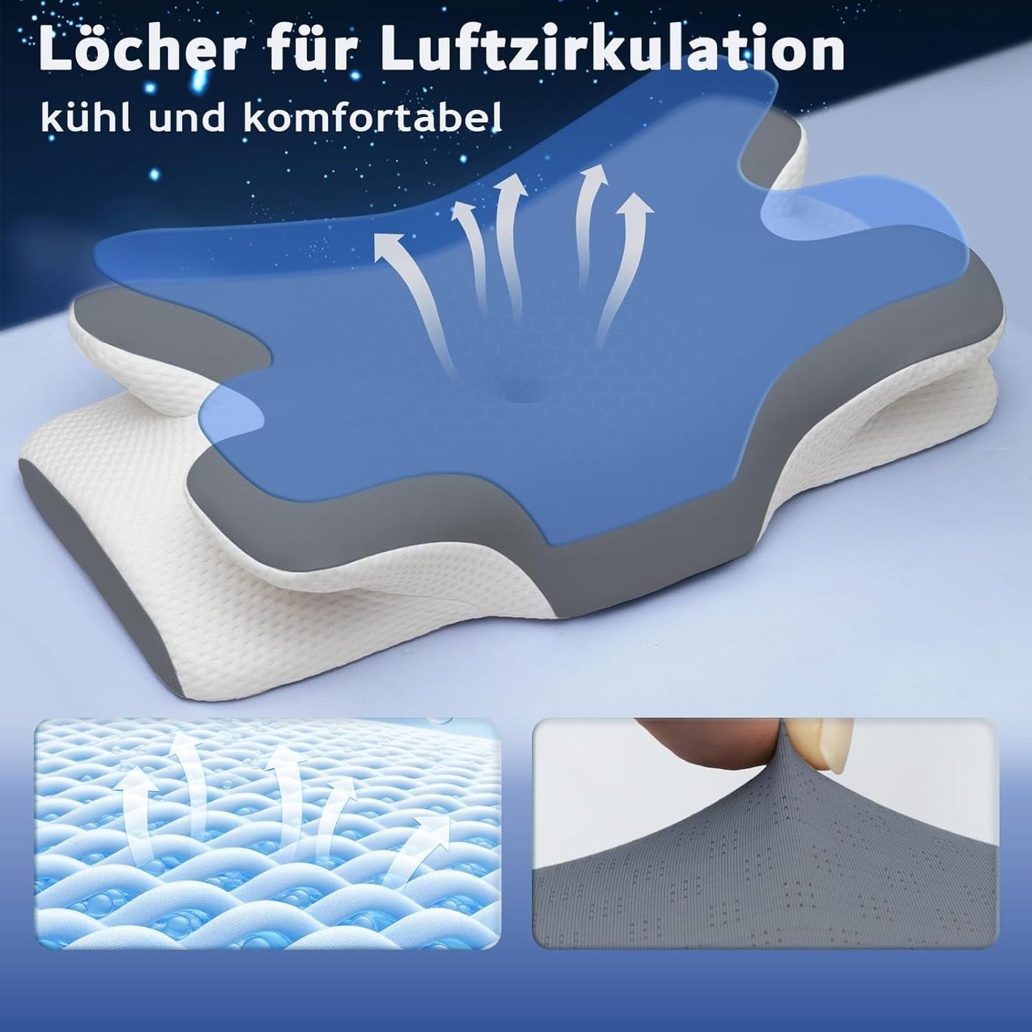 Memory Foam Kudde Nackkudde Ortopedisk kudde - Ergonomisk design Ihålig form för sido-, rygg- och magsyllar Grå cervikala ortopediska kuddar Naty Shop