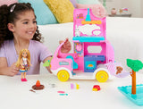 Barbie Chelsea 2-i-1 husvagn - leksaksfordon med pool, hängmatta och matplats för fantasifull lek och sagotid, åldrarna 3+, HNH90