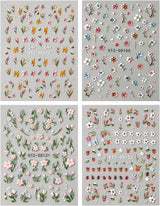 JMEOWIO 3D Nagelsticker Blumen Frucht Nail Art Sticker Selbstklebend Nagelaufkleber 5D Stereoskopisk Dekoration Nageldesign Zubehör 4 Blatt