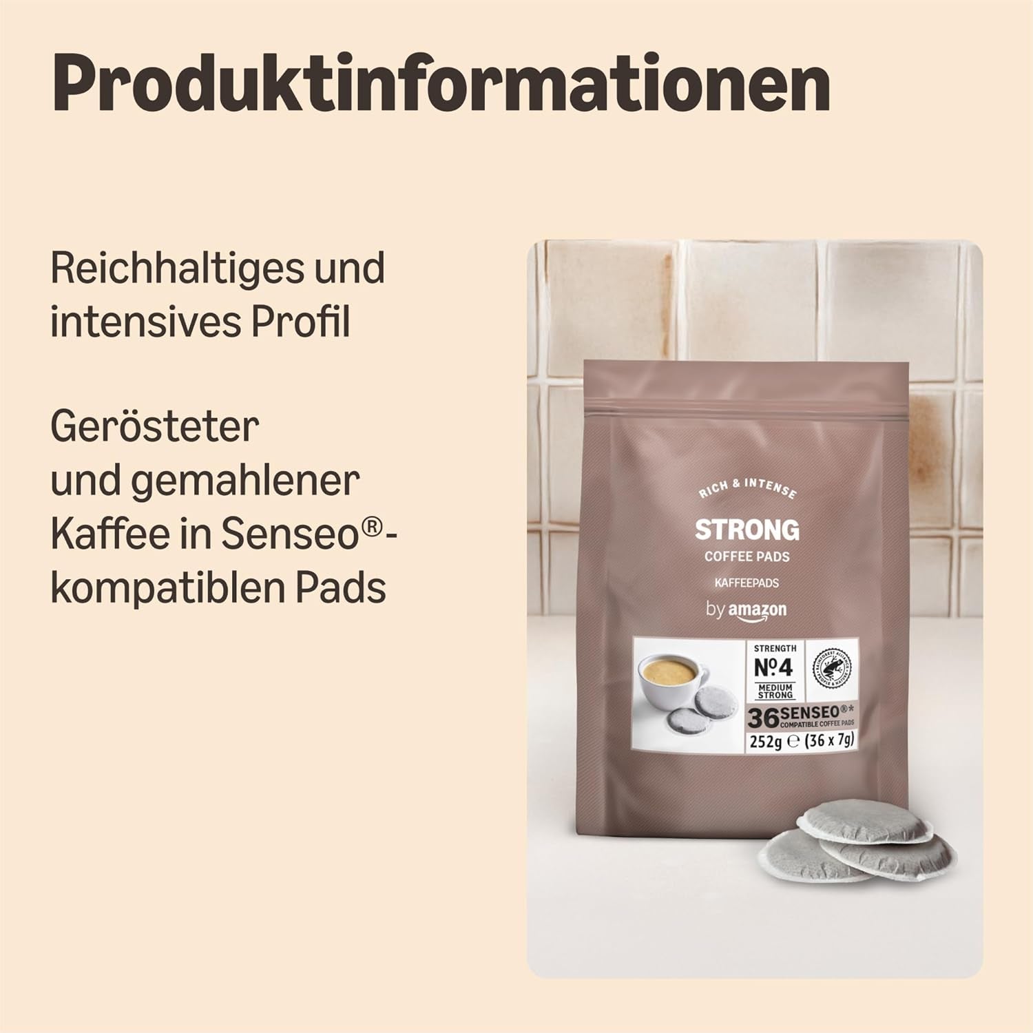 av Amazon Starke Pads, geeignet für Senseo-Maschinen, 36 Stück (1 Packung mit 36 ​​​​Stück) – Rainforest Alliance-zertifiziert