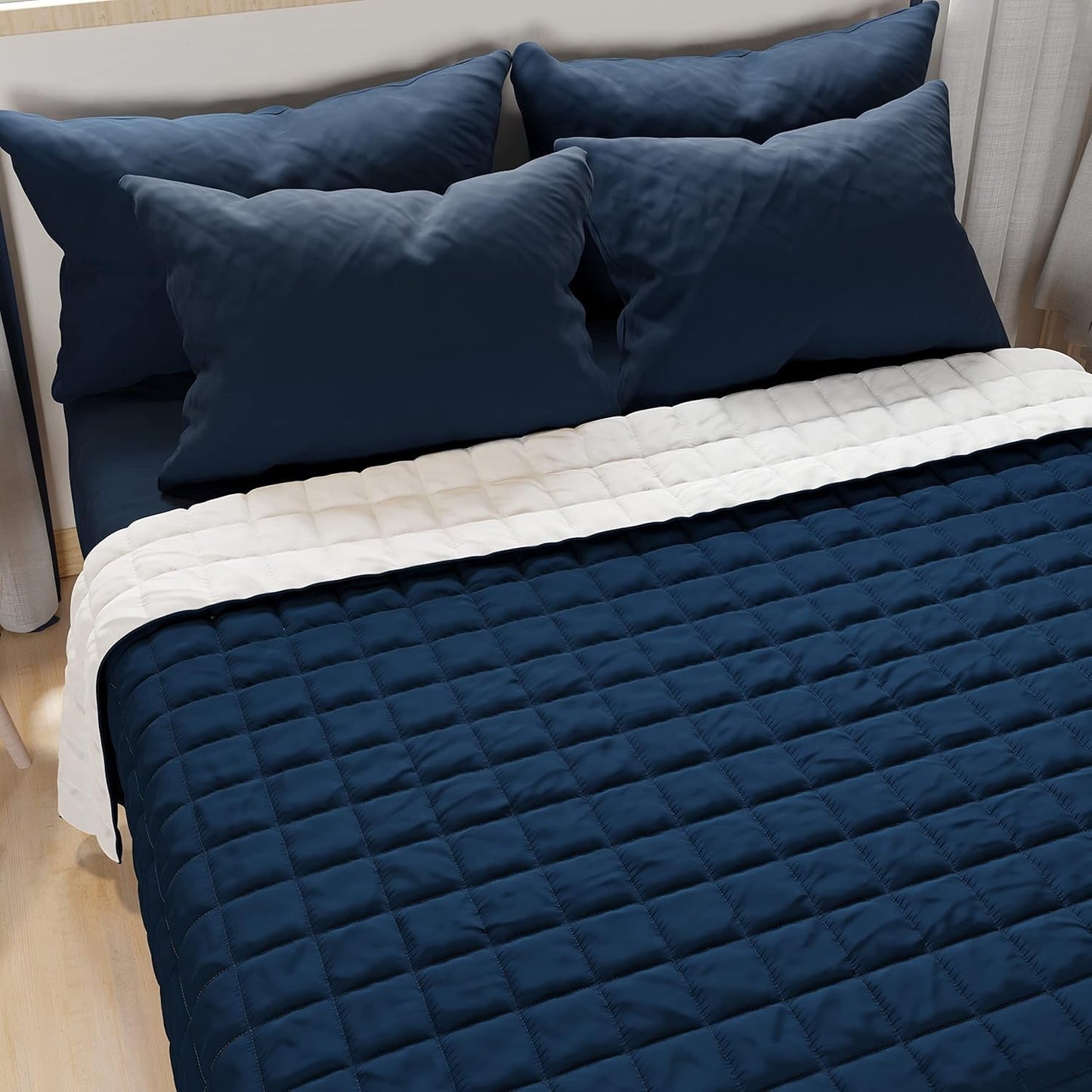 PETTI Artigiani Italiani - Enkelsängstäcke, dubbelsidigt täcke, vårtäcke, midnattsblått, vitt, 100% Made in Italy Täcken och täcken Naty Shop