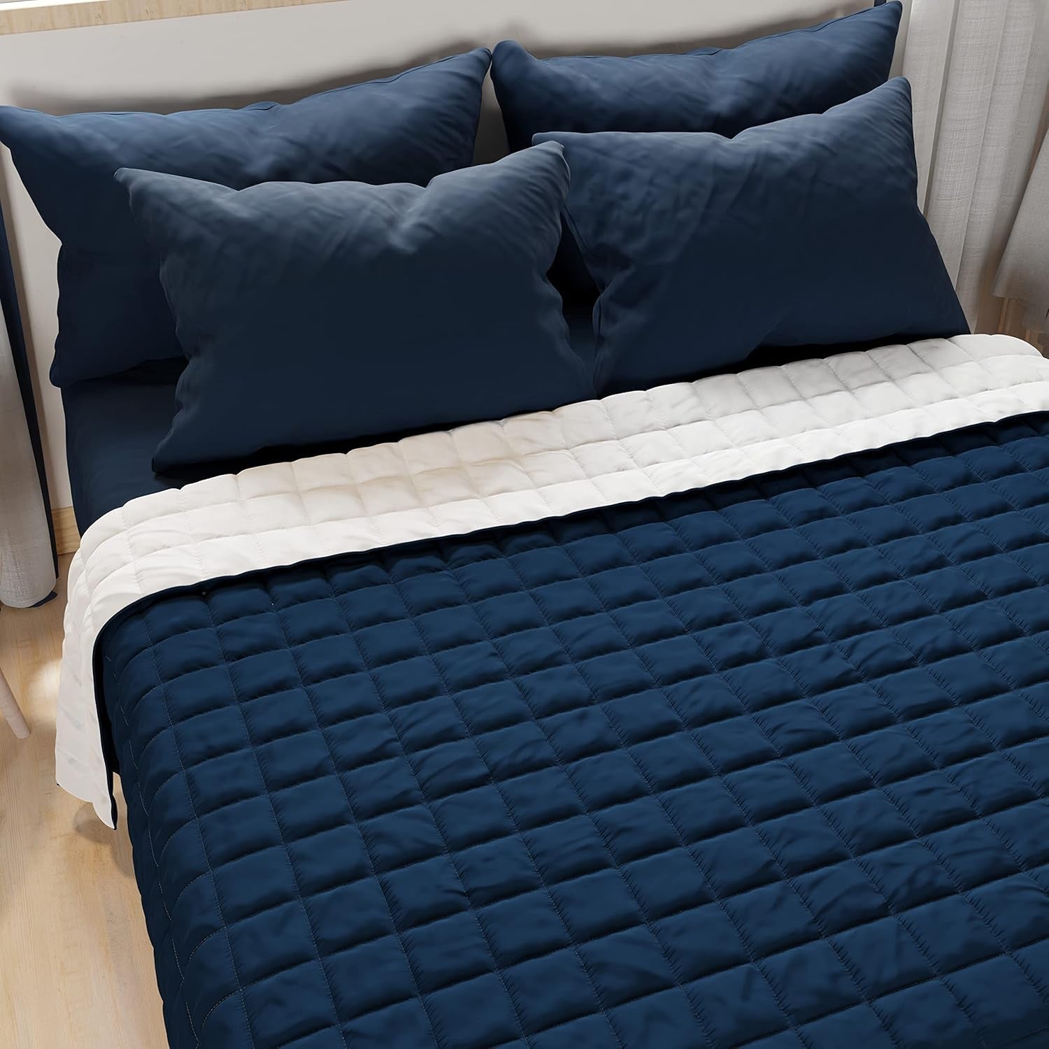 PETTI Artigiani Italiani - Enkelsängstäcke, dubbelsidigt täcke, vårtäcke, midnattsblått, vitt, 100% Made in Italy Täcken och täcken Naty Shop