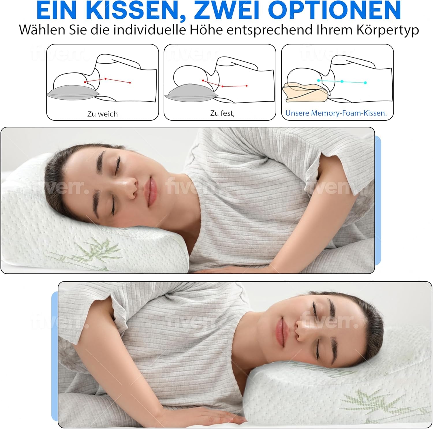 Ortopedisk Memory Foam Nackstödskudde - Ergonomisk kudde, Antisnarkningskudde för sido-, mage- och ryggslipare, kudde, 60 cm x 40 cm x 12 cm cervikala ortopediska kuddar Naty Shop