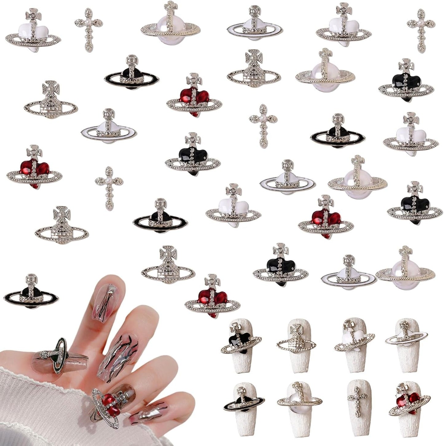 Planet Nail Art Charms, 32 Stück Saturn Shape Nagel Edelsteine ​​Für Acrylnägel, Glänzender Nagel Strasssteines Mädchen Nail Art DIY Handwork Dekoration Zubehör