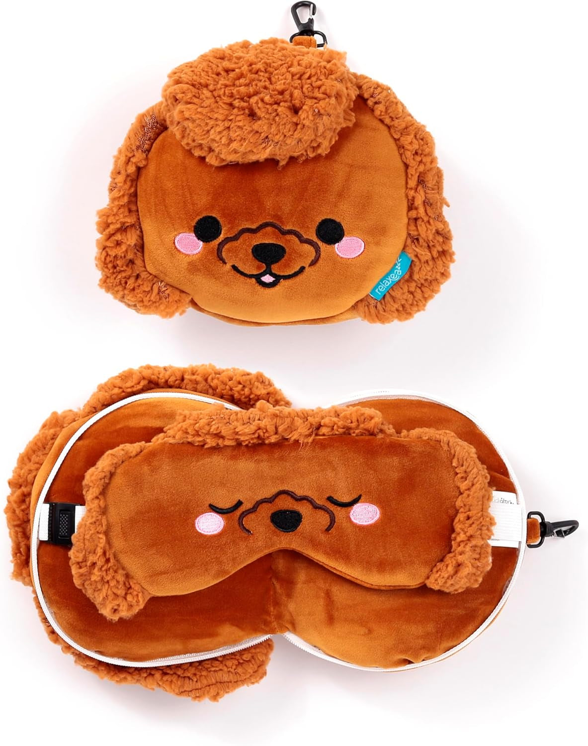 Puckator Resekudde med ögonmask Relaxeazzz - Gigi the Poodle - Söta djur Resekuddar Naty Shop Brown 1 Styck (1 Pack)