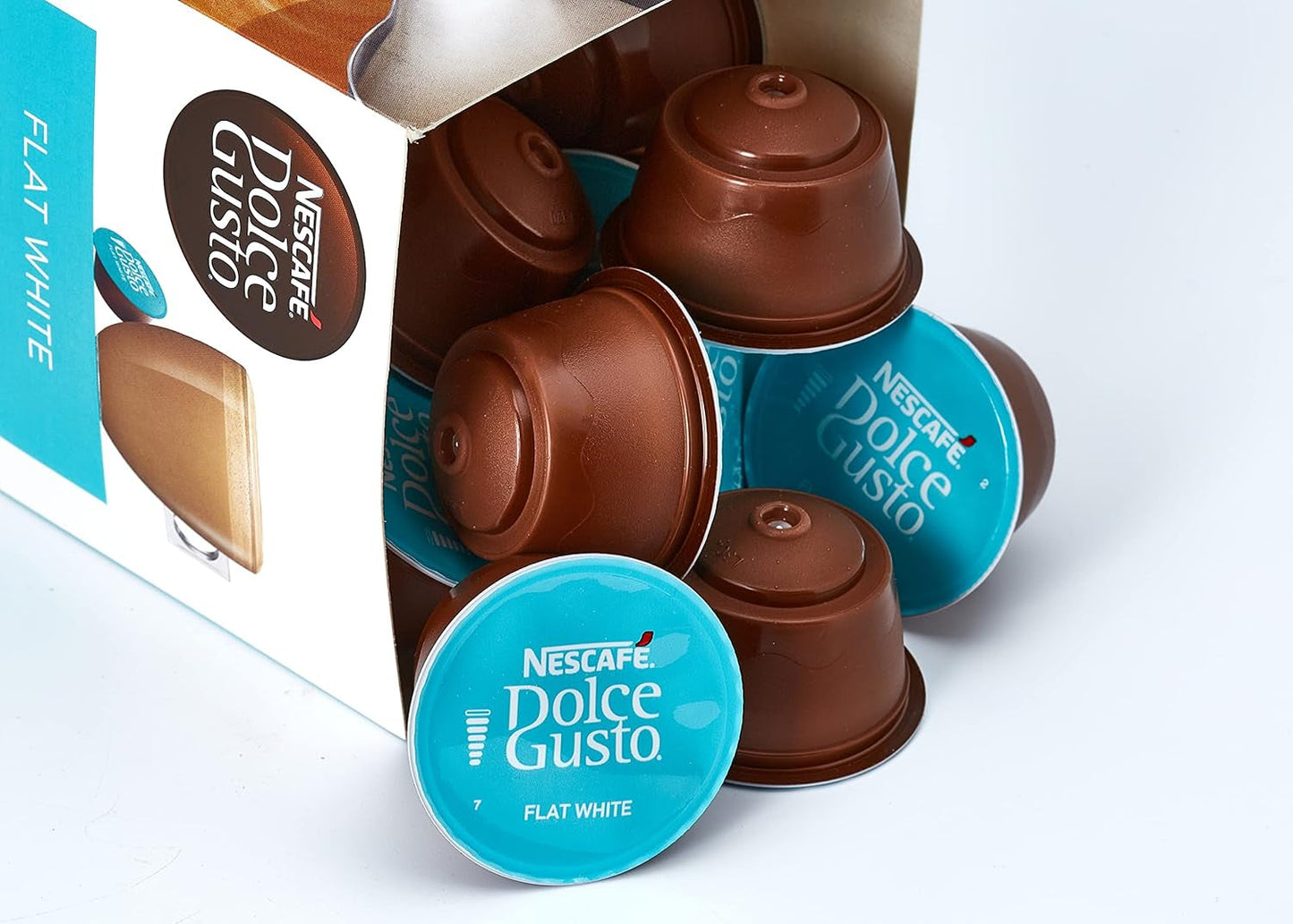 NESCAFÉ Dolce Gusto Latte Macchiato Vorratsbox 90 Kaffeekapseln & Flat White, 48 Kaffeekapseln, Arabica och Robusta Bohnen
