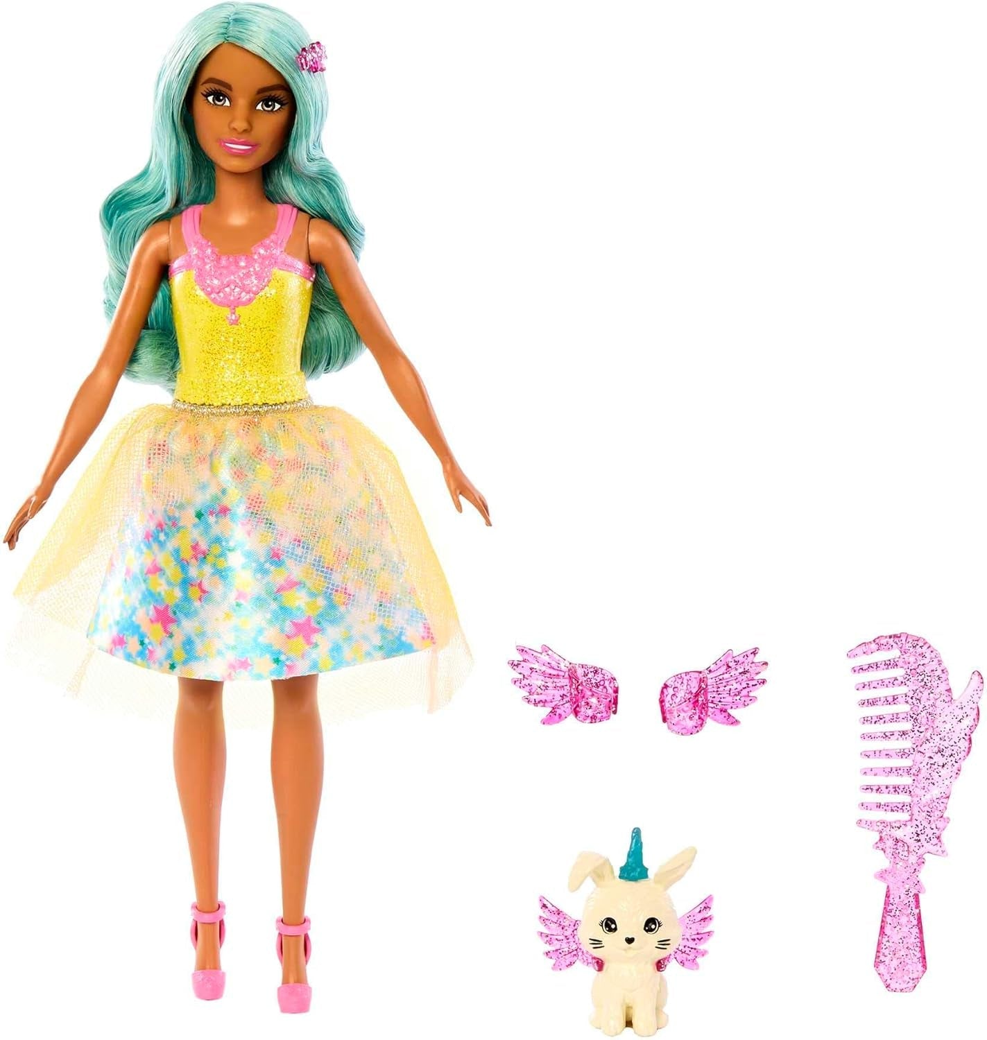 Barbie Hidden Magic - Teresa docka med älvdräkt, vågigt hår och kam för rolig frisör, för åldrarna 3 och uppåt, HLC36