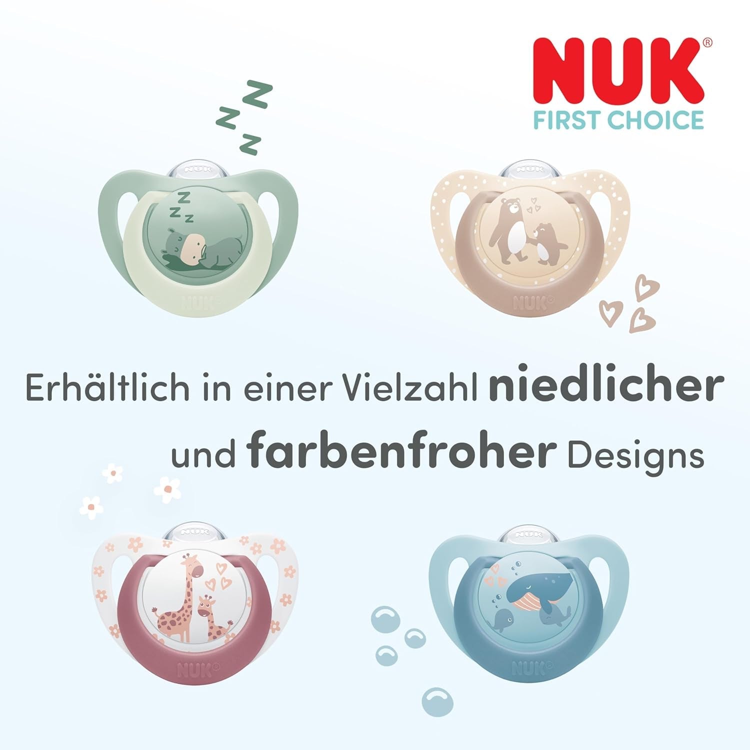 NUK First Choice Nattnapp för bebisar | 6-18 månader | Ortodontiska nappar som lyser i mörkret | Lugnar 99 % av barnen** | Kanin/får | Pack 0-2