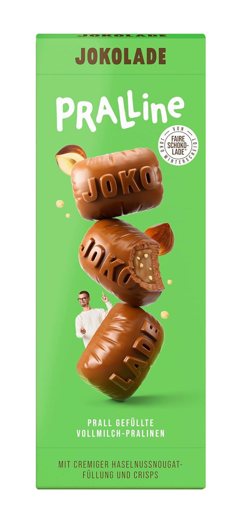 JOKOLADE PRALLINE Value Pack 12 x 80g | Generös fyllning med hasselnötsnougatkräm och chips | Fair choklad från Joko Winterscheidt