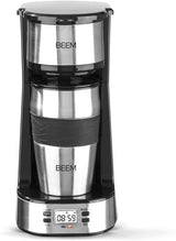 BEEM THERMO 2 GO enkelfilter espressomaskin med 0,4 l termokopp | Permanent filter | Med 24-timmars timer för en varm kopp kaffe på morgonen, ingen väntan | 750 W
