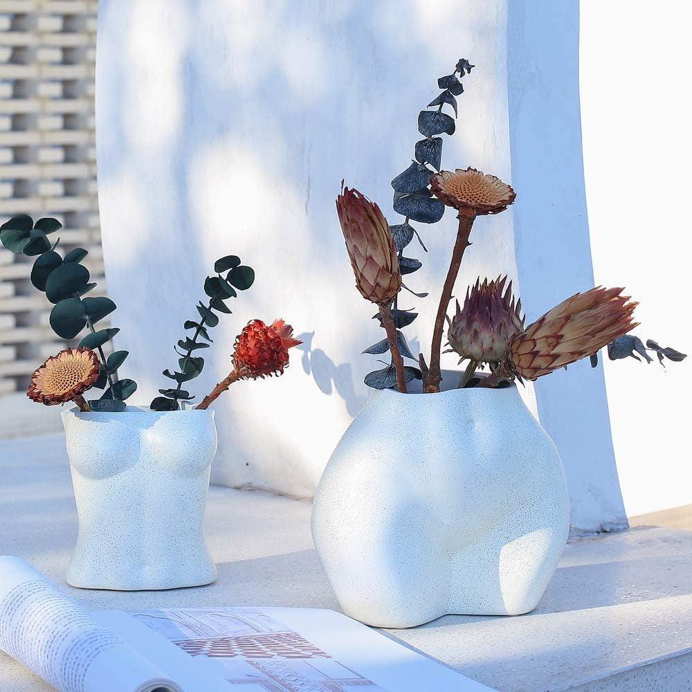 Konstgjord kroppsvas, blomkruka för kvinnlig kropp med dräneringshål, modern blomkruka i harts, modern Boho-design, konstgjord krukväxt för inomhusinredning