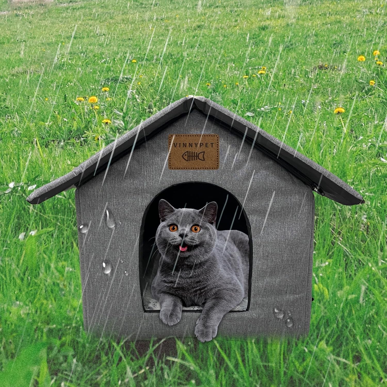 Katzenhaus Für Draußen Winterfest Wasserdicht Wetterfester Katzenhöhle Haustierhaus mit Plüschkissen Varm Hundehöhle Waschbar Hundehaus Tierheim Für Streuner Haustiere 35x30x35cm